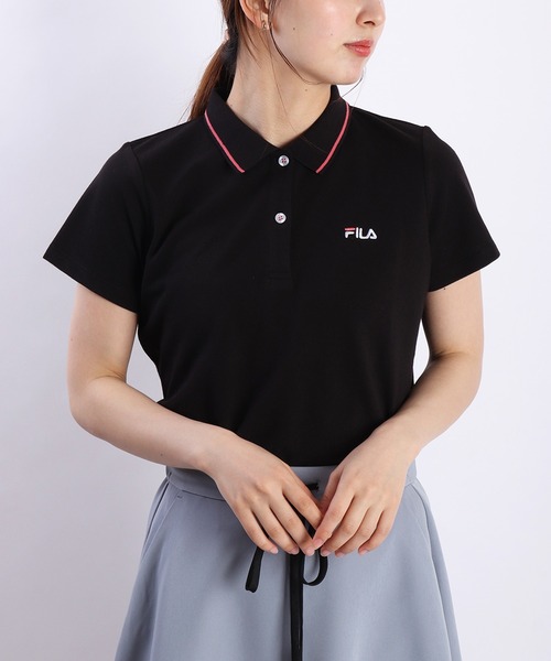 FILA(フィラ)の「FILA レディース 鹿の子 配色ライン 半袖ポロシャツ 吸水速乾 UVカット(ポロシャツ・レディース・ホワイト/ピンク/ブラック/ネイビー/ホワイト系その他/ネイビー系/ピンク系その他・M/L)」の4枚目の写真