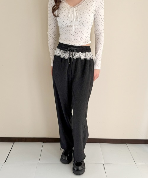 frunco（フランコ）の「【ZOZO限定】レース付き起毛スウェットパンツ（その他パンツ・レディース・ホワイト/グレー/ブラック/ピンク・FREE）」の7枚目の写真