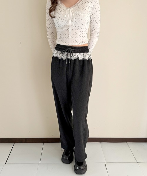 frunco（フランコ）の「【ZOZO限定】レース付き起毛スウェットパンツ（その他パンツ・レディース・ホワイト/グレー/ブラック/ピンク・FREE）」の8枚目の写真
