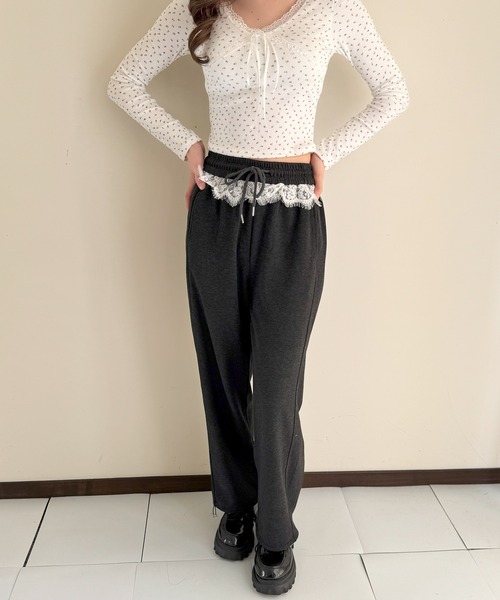 frunco（フランコ）の「【ZOZO限定】レース付き起毛スウェットパンツ（その他パンツ・レディース・ホワイト/グレー/ブラック/ピンク・FREE）」の10枚目の写真