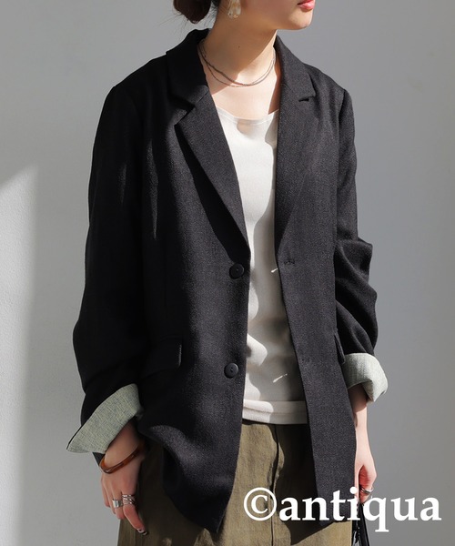 antiqua（アンティカ）の「ツイードライクジャケット（テーラードジャケット・レディース・ブラック/ブラウン系その他・P/R）」の2枚目の写真