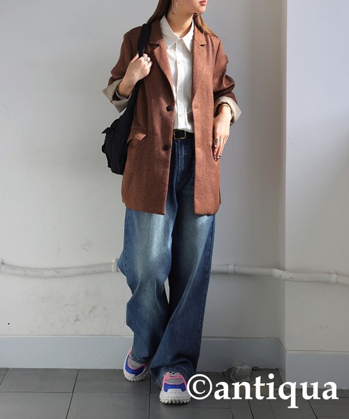 antiqua（アンティカ）の「ツイードライクジャケット（テーラードジャケット・レディース・ブラック/ブラウン系その他・P/R）」の6枚目の写真