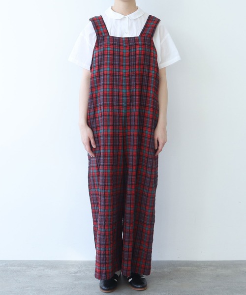 bulle de savon(ビュルデサボン)の「サッカー タータンチェック サロペット(サロペット/オーバーオール・レディース・レッド/ネイビー・FREE)」の9枚目の写真