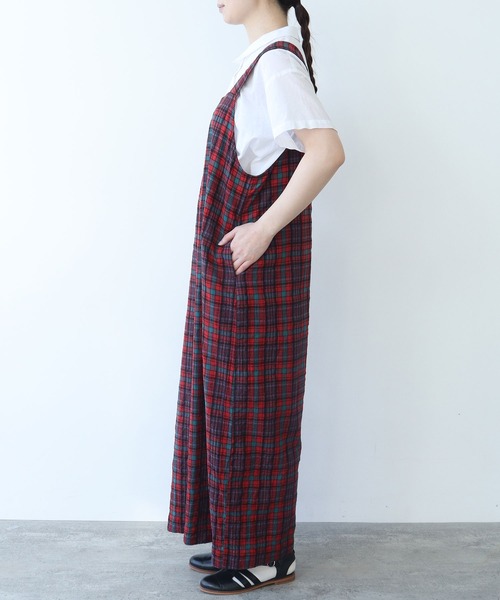 bulle de savon(ビュルデサボン)の「サッカー タータンチェック サロペット(サロペット/オーバーオール・レディース・レッド/ネイビー・FREE)」の10枚目の写真