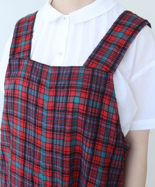 bulle de savon(ビュルデサボン)の「サッカー タータンチェック サロペット(サロペット/オーバーオール・レディース・レッド/ネイビー・FREE)」の12枚目の写真