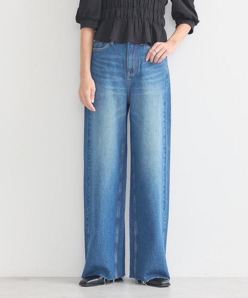 earth music&ecology（アースミュージックアンドエコロジー）の「セルフカットワイドデニムパンツ（デニムパンツ・レディース・ライトインディゴブルー/ブルー系その他・M/L/S）」の12枚目の写真