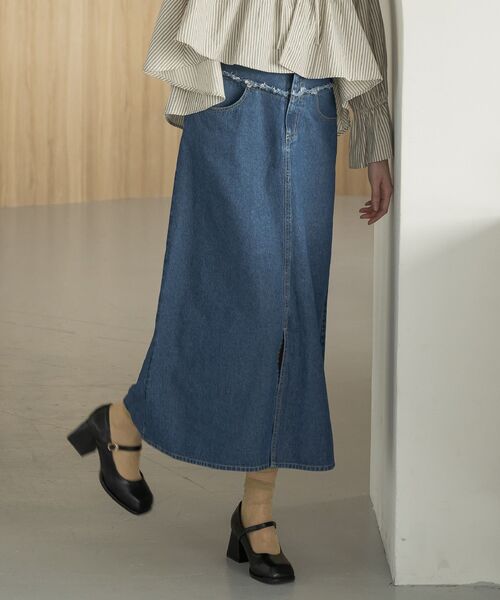 RETRO GIRL（レトロガール）の「フリンジ切替デニムSK（デニムスカート・レディース・ブラック/ブルー・FREE）」の2枚目の写真