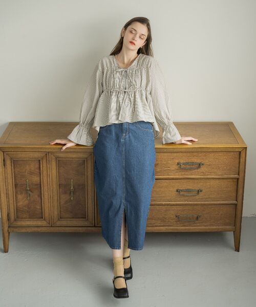 RETRO GIRL（レトロガール）の「フリンジ切替デニムSK（デニムスカート・レディース・ブラック/ブルー・FREE）」の3枚目の写真