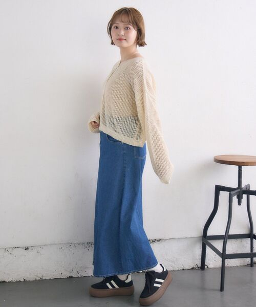 RETRO GIRL（レトロガール）の「フリンジ切替デニムSK（デニムスカート・レディース・ブラック/ブルー・FREE）」の9枚目の写真