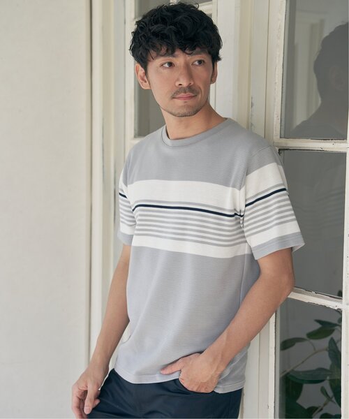 ikka(イッカ)の「リップルパネルボーダーTシャツ(Tシャツ/カットソー・メンズ・グレー/ホワイト/ネイビー・M/L/XL/S)」の7枚目の写真
