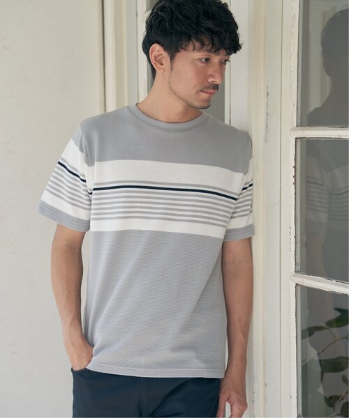 ikka(イッカ)の「リップルパネルボーダーTシャツ(Tシャツ/カットソー・メンズ・グレー/ホワイト/ネイビー・M/L/XL/S)」の8枚目の写真