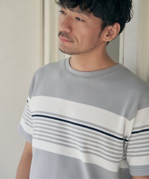 ikka(イッカ)の「リップルパネルボーダーTシャツ(Tシャツ/カットソー・メンズ・グレー/ホワイト/ネイビー・M/L/XL/S)」の9枚目の写真