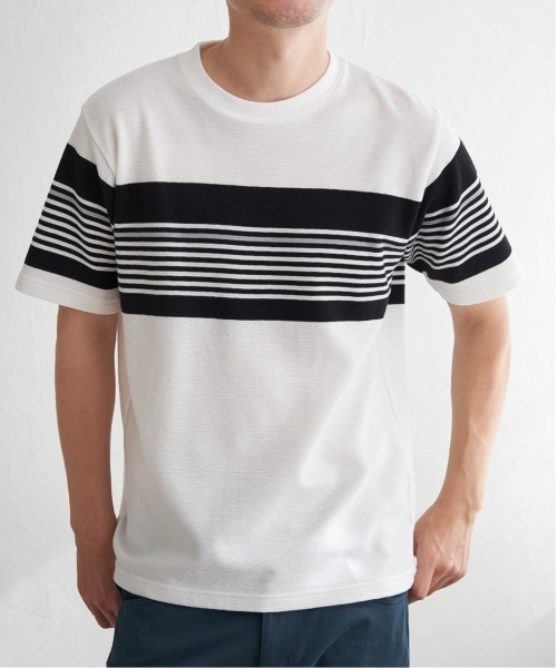ikka(イッカ)の「リップルパネルボーダーTシャツ(Tシャツ/カットソー・メンズ・グレー/ホワイト/ネイビー・M/L/XL/S)」の2枚目の写真