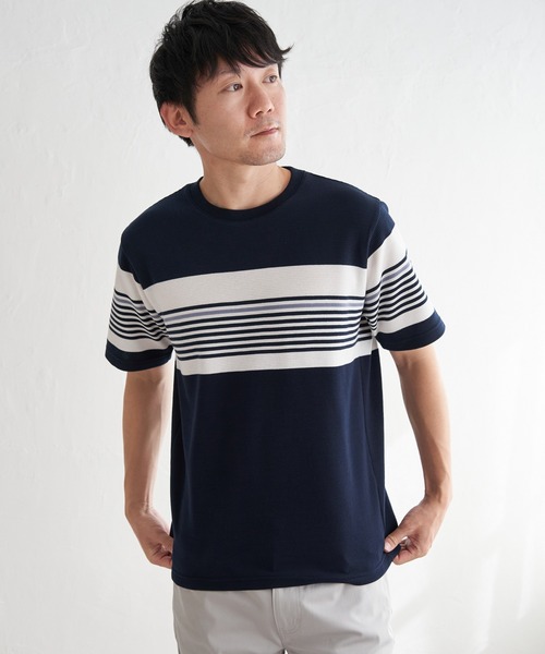 ikka(イッカ)の「リップルパネルボーダーTシャツ(Tシャツ/カットソー・メンズ・グレー/ホワイト/ネイビー・M/L/XL/S)」の17枚目の写真