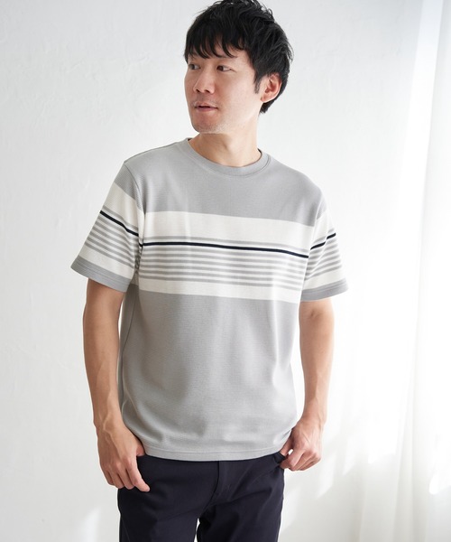 ikka(イッカ)の「リップルパネルボーダーTシャツ(Tシャツ/カットソー・メンズ・グレー/ホワイト/ネイビー・M/L/XL/S)」の20枚目の写真