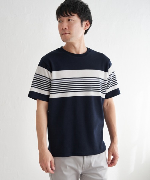 ikka(イッカ)の「リップルパネルボーダーTシャツ(Tシャツ/カットソー・メンズ・グレー/ホワイト/ネイビー・M/L/XL/S)」の21枚目の写真