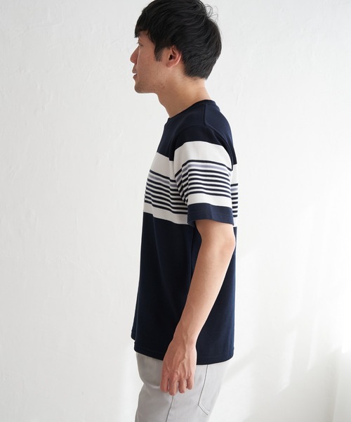 ikka(イッカ)の「リップルパネルボーダーTシャツ(Tシャツ/カットソー・メンズ・グレー/ホワイト/ネイビー・M/L/XL/S)」の22枚目の写真