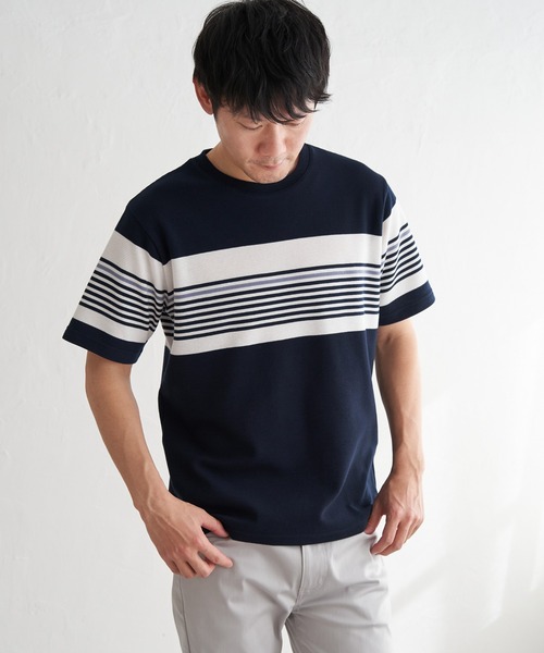ikka(イッカ)の「リップルパネルボーダーTシャツ(Tシャツ/カットソー・メンズ・グレー/ホワイト/ネイビー・M/L/XL/S)」の5枚目の写真
