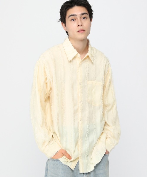 3.3 Field Trip (3.3フィールドトリップ)の「3.3 Field Trip/フリンジストライプシャツ(シャツ/ブラウス・メンズ・ブラック/アイボリー・FREE)」の1枚目の写真