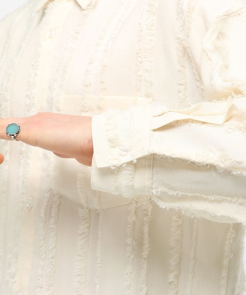 3.3 Field Trip (3.3フィールドトリップ)の「3.3 Field Trip/フリンジストライプシャツ(シャツ/ブラウス・メンズ・ブラック/アイボリー・FREE)」の15枚目の写真