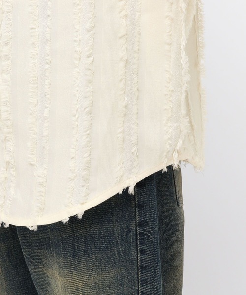 3.3 Field Trip (3.3フィールドトリップ)の「3.3 Field Trip/フリンジストライプシャツ(シャツ/ブラウス・メンズ・ブラック/アイボリー・FREE)」の16枚目の写真