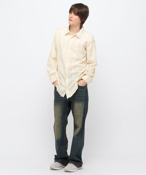 3.3 Field Trip (3.3フィールドトリップ)の「3.3 Field Trip/フリンジストライプシャツ(シャツ/ブラウス・メンズ・ブラック/アイボリー・FREE)」の3枚目の写真