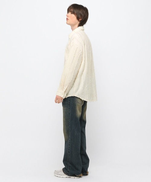 3.3 Field Trip (3.3フィールドトリップ)の「3.3 Field Trip/フリンジストライプシャツ(シャツ/ブラウス・メンズ・ブラック/アイボリー・FREE)」の4枚目の写真