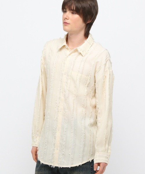 3.3 Field Trip (3.3フィールドトリップ)の「3.3 Field Trip/フリンジストライプシャツ(シャツ/ブラウス・メンズ・ブラック/アイボリー・FREE)」の6枚目の写真