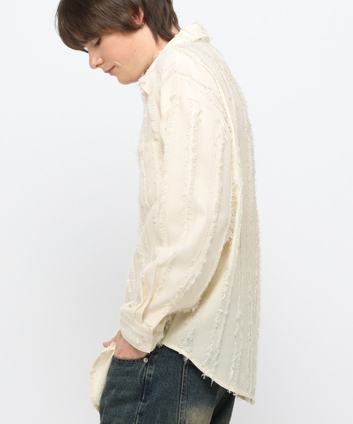 3.3 Field Trip (3.3フィールドトリップ)の「3.3 Field Trip/フリンジストライプシャツ(シャツ/ブラウス・メンズ・ブラック/アイボリー・FREE)」の7枚目の写真