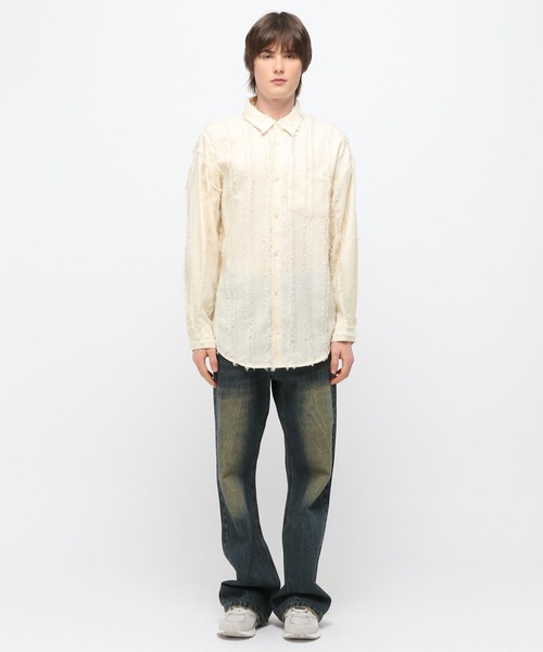 3.3 Field Trip (3.3フィールドトリップ)の「3.3 Field Trip/フリンジストライプシャツ(シャツ/ブラウス・メンズ・ブラック/アイボリー・FREE)」の8枚目の写真