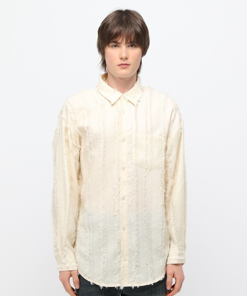 3.3 Field Trip (3.3フィールドトリップ)の「3.3 Field Trip/フリンジストライプシャツ(シャツ/ブラウス・メンズ・ブラック/アイボリー・FREE)」の9枚目の写真