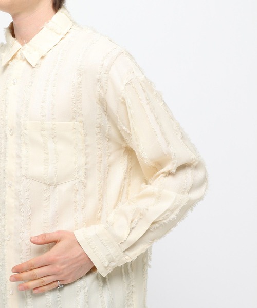 3.3 Field Trip (3.3フィールドトリップ)の「3.3 Field Trip/フリンジストライプシャツ(シャツ/ブラウス・メンズ・ブラック/アイボリー・FREE)」の14枚目の写真