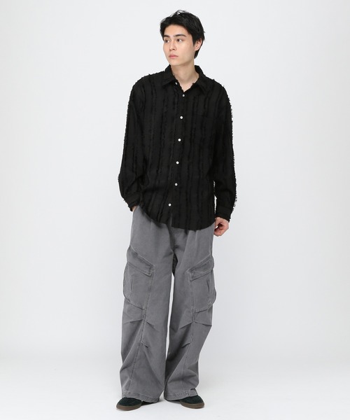 3.3 Field Trip (3.3フィールドトリップ)の「3.3 Field Trip/フリンジストライプシャツ(シャツ/ブラウス・メンズ・ブラック/アイボリー・FREE)」の20枚目の写真