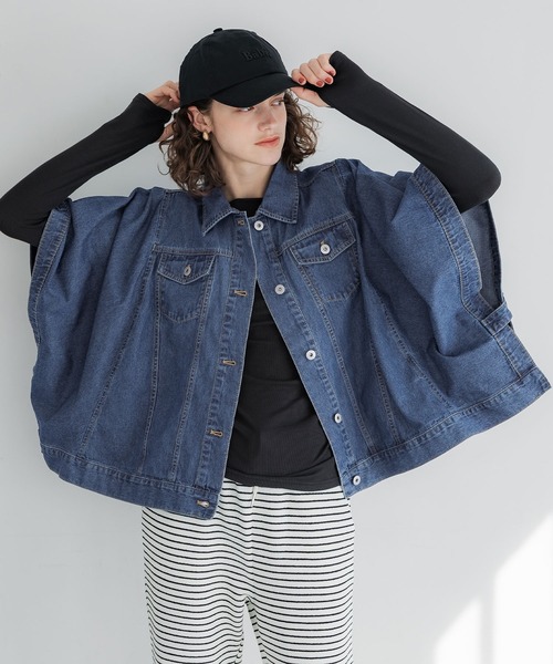 大人気♡完売品♡coca コカ大人気♡ デニムポンチョジャケットGジャン♡ デニムボリュームスリーブジャケット レディース 送料無料