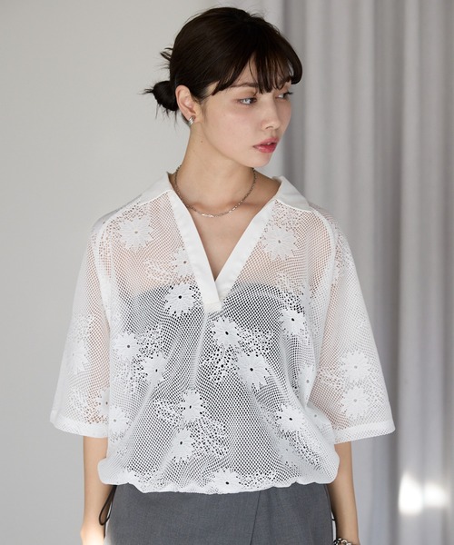 セール】Flower mesh skipper tops フラワーメッシュスキッパー