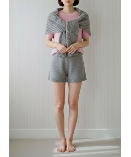 SALTMINT(ソルトミント)の「《韓国ファッション》リブヘム半袖ニット(ニット/セーター・レディース・ベージュ/ピンク・FREE)」の1枚目の写真