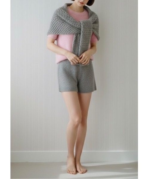 SALTMINT(ソルトミント)の「《韓国ファッション》リブヘム半袖ニット(ニット/セーター・レディース・ベージュ/ピンク・FREE)」の4枚目の写真