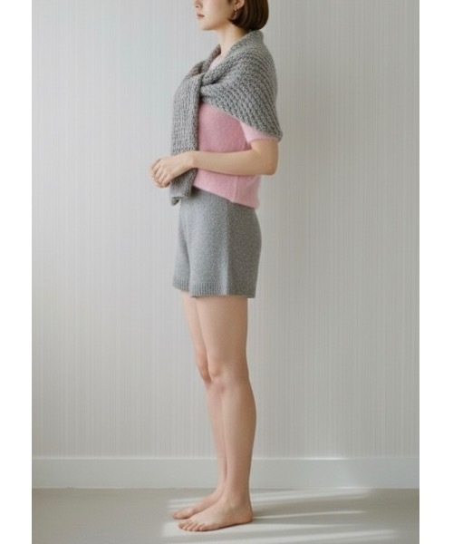 SALTMINT(ソルトミント)の「《韓国ファッション》リブヘム半袖ニット(ニット/セーター・レディース・ベージュ/ピンク・FREE)」の3枚目の写真