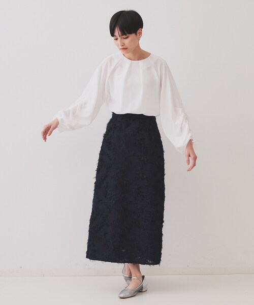 OPAQUE.CLIP（オペークドットクリップ）の「シャーリングスリーブブラウス【洗濯機洗い可】（シャツ/ブラウス・レディース・ホワイト/ブラック/ベビーピンク・38/42/40）」の5枚目の写真