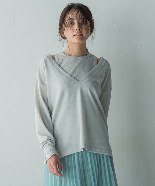 MAYSON GREY(メイソングレイ)の「SET スラブジャージタンクトップ+深Vネックプルオーバー(Tシャツ/カットソー・レディース・イエロー/オフホワイト/チャコールグレー・M)」の2枚目の写真