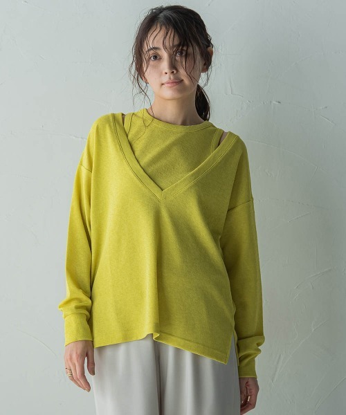 MAYSON GREY(メイソングレイ)の「SET スラブジャージタンクトップ+深Vネックプルオーバー(Tシャツ/カットソー・レディース・イエロー/オフホワイト/チャコールグレー・M)」の1枚目の写真