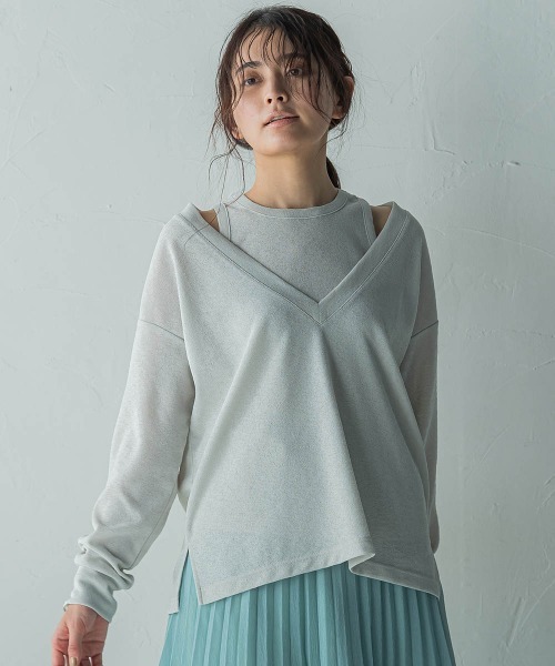MAYSON GREY(メイソングレイ)の「SET スラブジャージタンクトップ+深Vネックプルオーバー(Tシャツ/カットソー・レディース・イエロー/オフホワイト/チャコールグレー・M)」の4枚目の写真