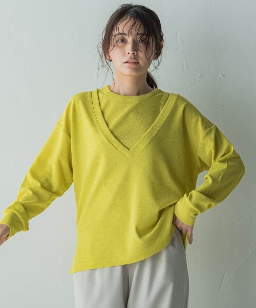 MAYSON GREY(メイソングレイ)の「SET スラブジャージタンクトップ+深Vネックプルオーバー(Tシャツ/カットソー・レディース・イエロー/オフホワイト/チャコールグレー・M)」の7枚目の写真