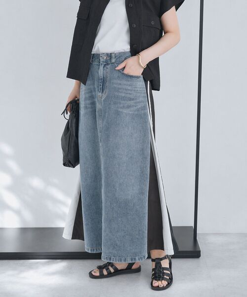 CRAFT STANDARD BOUTIQUE(クラフトスタンダードブティック)の「デニム切替異素材スカート(スカート・レディース・ブラウン/ブラック・FREE)」の1枚目の写真