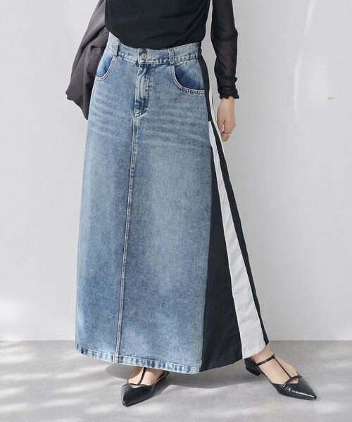 CRAFT STANDARD BOUTIQUE(クラフトスタンダードブティック)の「デニム切替異素材スカート(スカート・レディース・ブラウン/ブラック・FREE)」の2枚目の写真