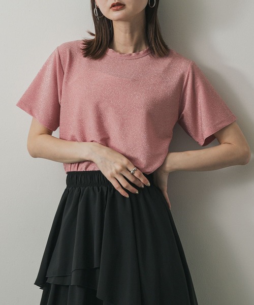 SENSE OF PLACE by URBAN RESEARCH（センスオブプレイスバイアーバンリサーチ）の「クルーネックラメTシャツ(半袖)（Tシャツ/カットソー・レディース・ライトブルー/ブラック/シルバー/ベージュ/ピンク・ONE）」の4枚目の写真