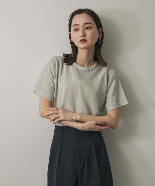 SENSE OF PLACE by URBAN RESEARCH（センスオブプレイスバイアーバンリサーチ）の「クルーネックラメTシャツ(半袖)（Tシャツ/カットソー・レディース・ライトブルー/ブラック/シルバー/ベージュ/ピンク・ONE）」の19枚目の写真