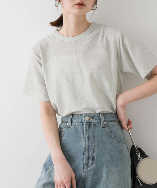 セール】クルーネックラメTシャツ(半袖)（Tシャツ/カットソー