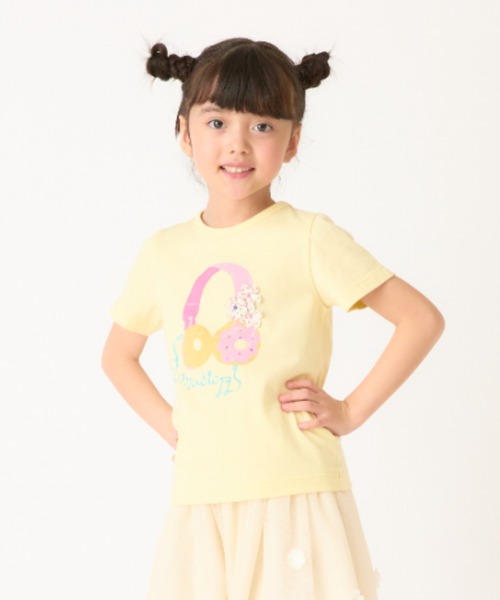 HAKKA KIDS(ハッカキッズ)の「ドーナッツヘッドホンプリントTシャツ(Tシャツ/カットソー・キッズ・イエロー/パープル・100cm/110cm/120cm/130cm)」の1枚目の写真