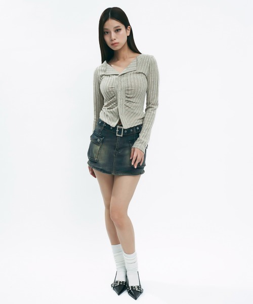セール】Belted denim cargo culottes / ベルト付きデニムカーゴ